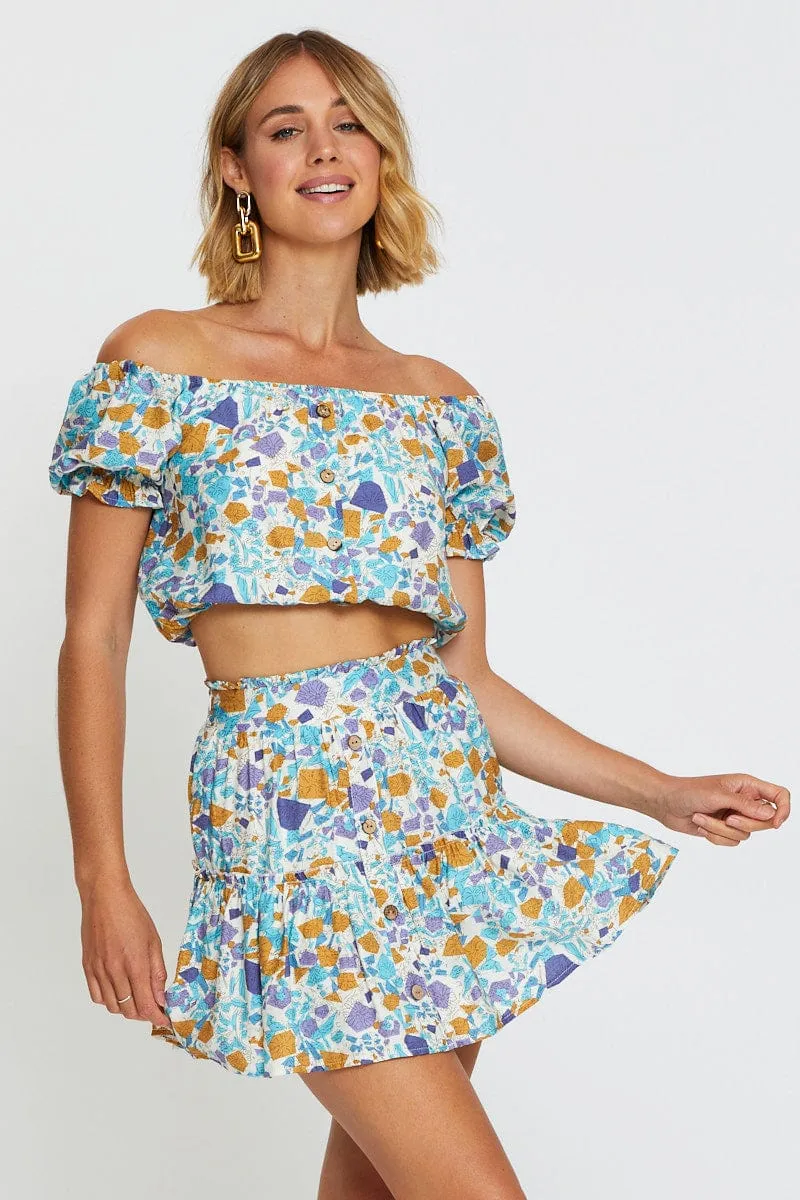 Bestseller Item Print Flare Skirt Mini High Rise