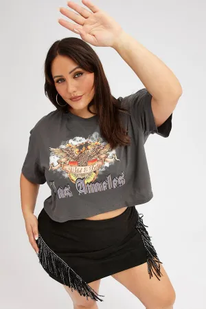 Grey Graphic T-shirt Short Sleeve Crew Neck Cropped Modern innovation Outdoor Outfit Style