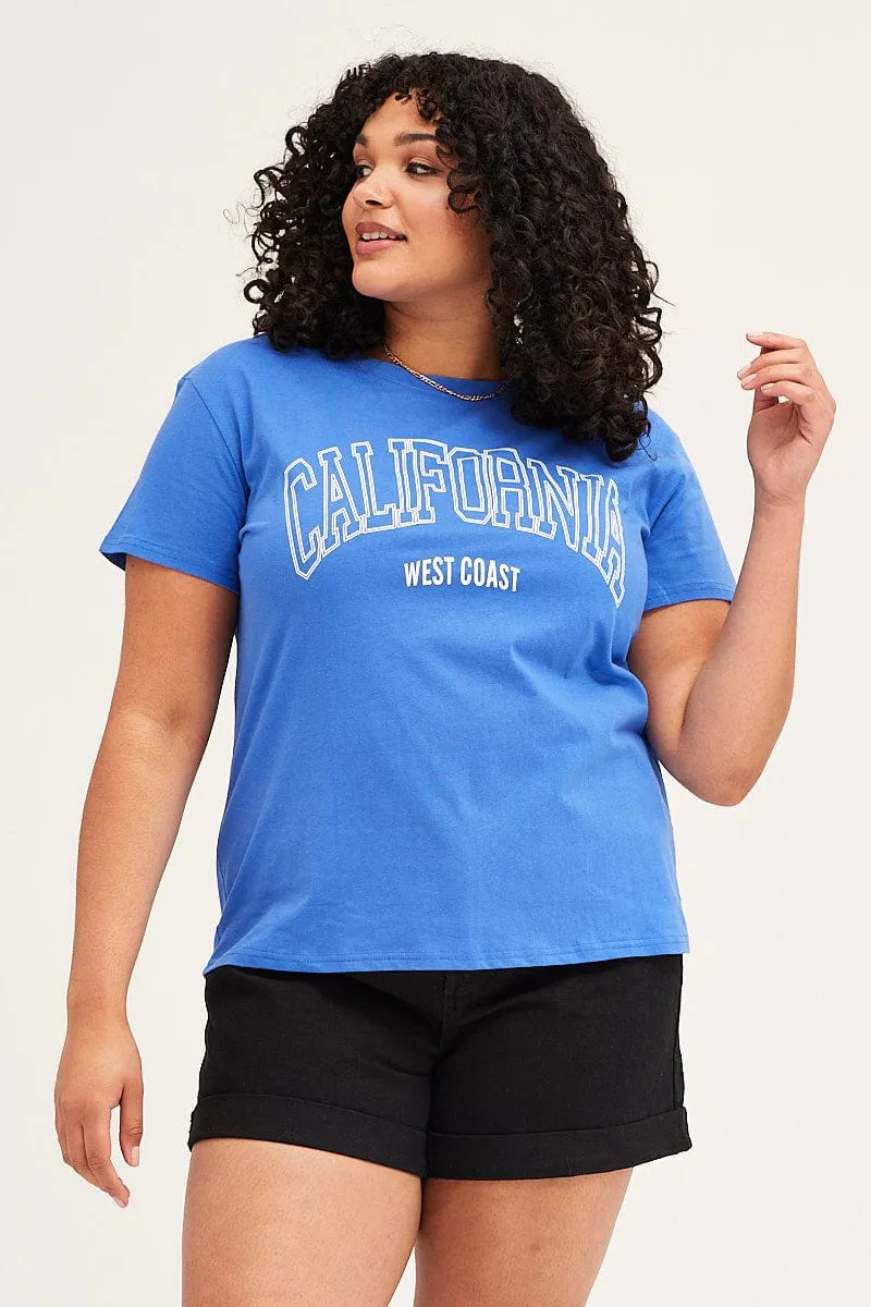 Mid Blue Graphic Short Sleeve Regular T-shirt Trendy Top