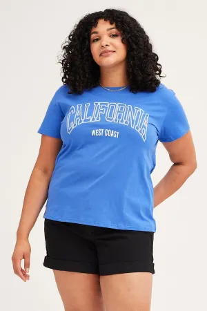 Mid Blue Graphic Short Sleeve Regular T-shirt Non Iron Finish
