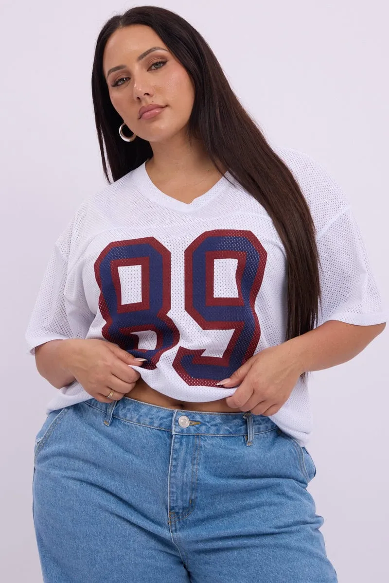 White Graphic T Shirt Short sleeve V Neck Modern Outfit Smooth Jersey Texture