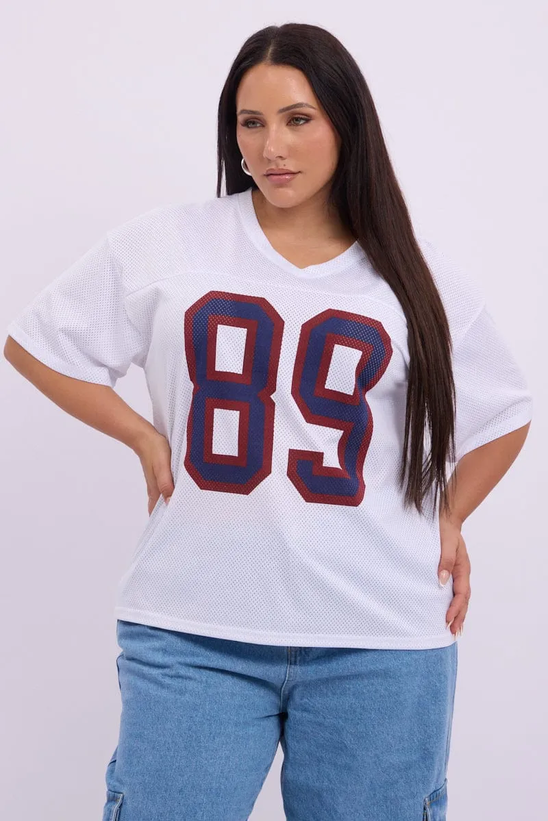 White Graphic T Shirt Short sleeve V Neck Sports Outfit Low Impact Processing