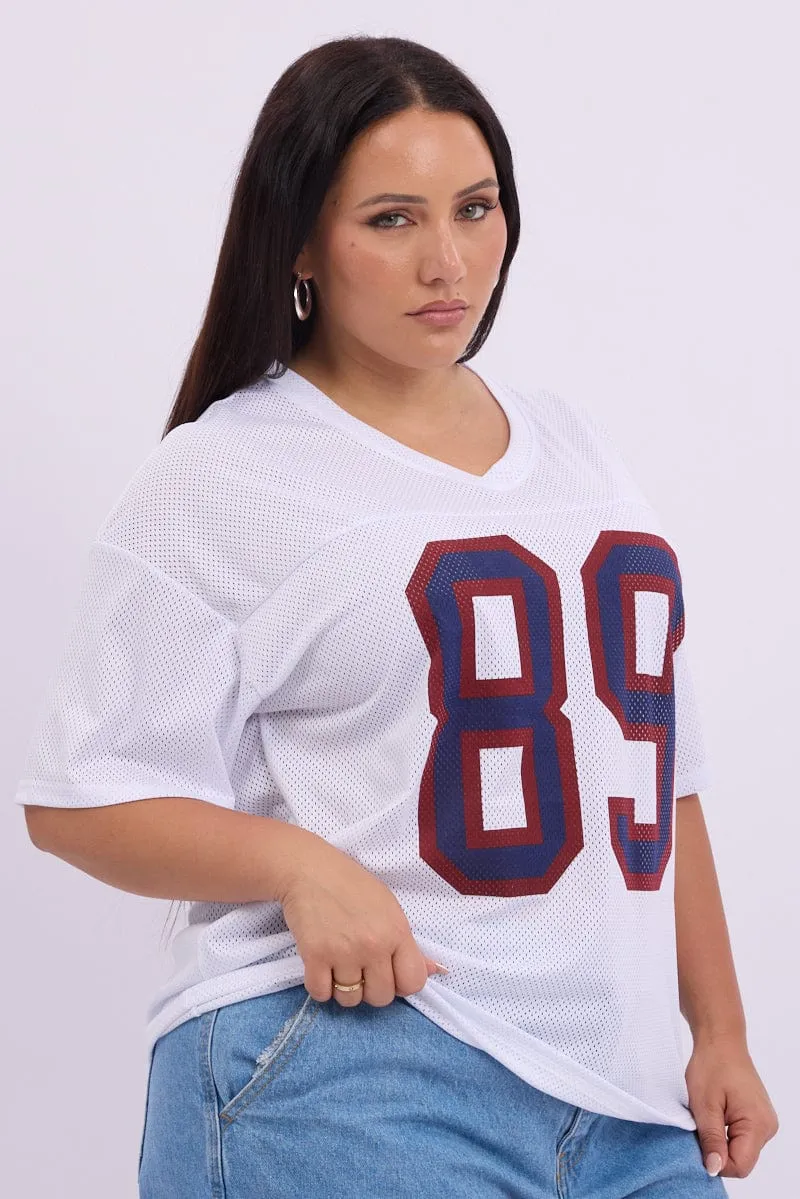 White Graphic T Shirt Short sleeve V Neck Trendy Look