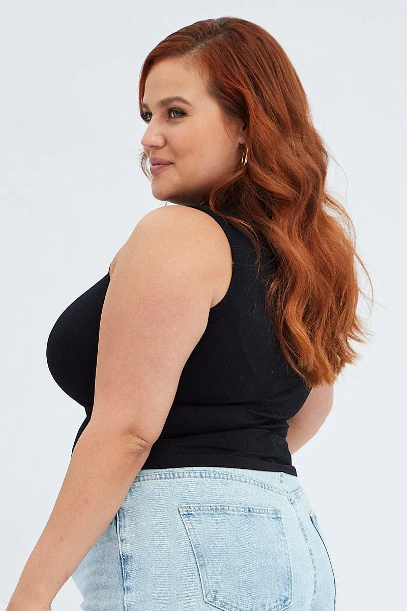 Black Tank Top High Neck Seamless WrinkleFreeFabric