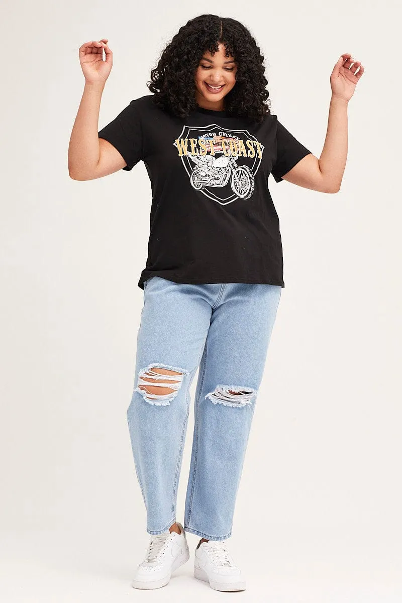 Black Short Sleeve Motor City Regular T-shirt Effortless Vibe Chilly Style