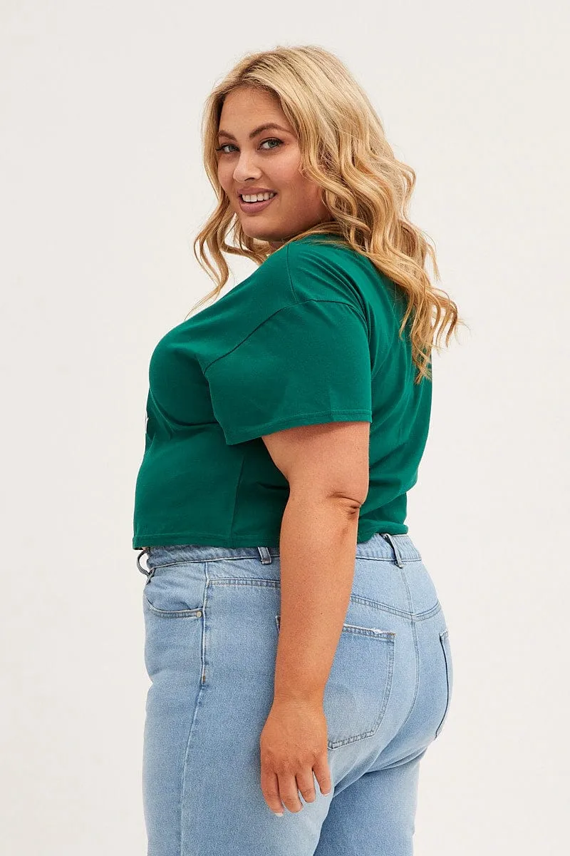Green Graphic T-shirt Atlanta Crop Cotton Functional Look