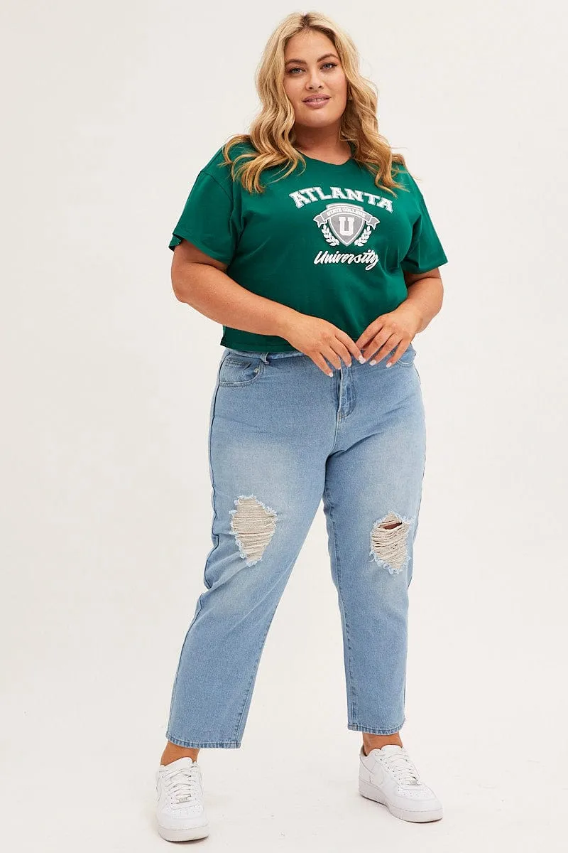 Green Graphic T-shirt Atlanta Crop Cotton Comfy and Soft