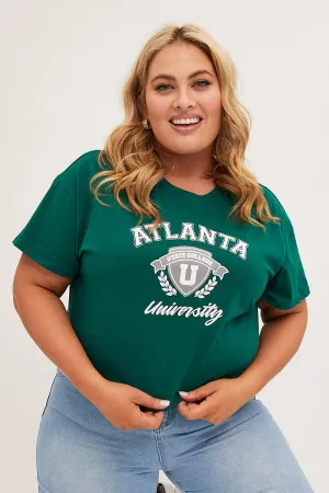 Green Graphic T-shirt Atlanta Crop Cotton Non Shrink Material