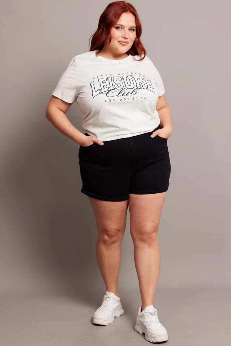 Grey Graphic T-shirt Short Sleeve Crew Neck Chic Design