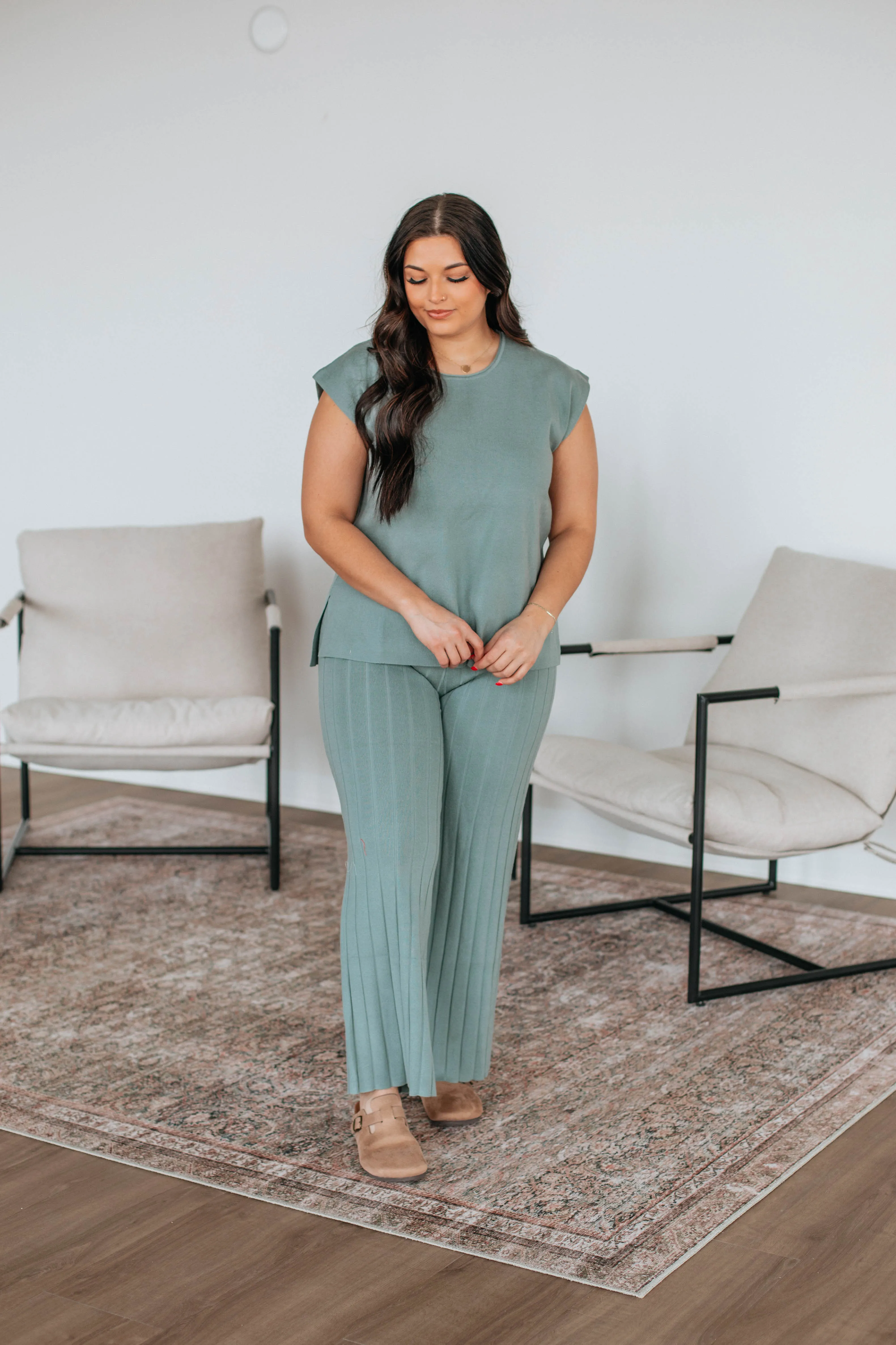 Louella Two-Piece Sweater Set - Sage Modern Knitwear Soft Fabric Look