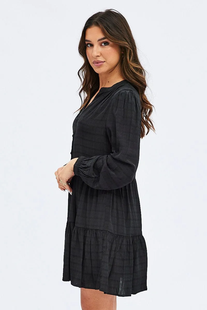 Black Shirts Dress Long Sleeve Mature Charm Recycled Polyester Blend