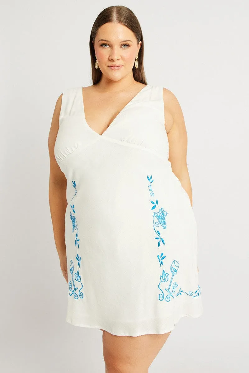Party Fresh White Embroidered Mini Dress