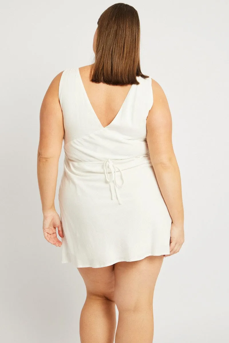 White Embroidered Mini Dress Street Spice Convertible Neckline