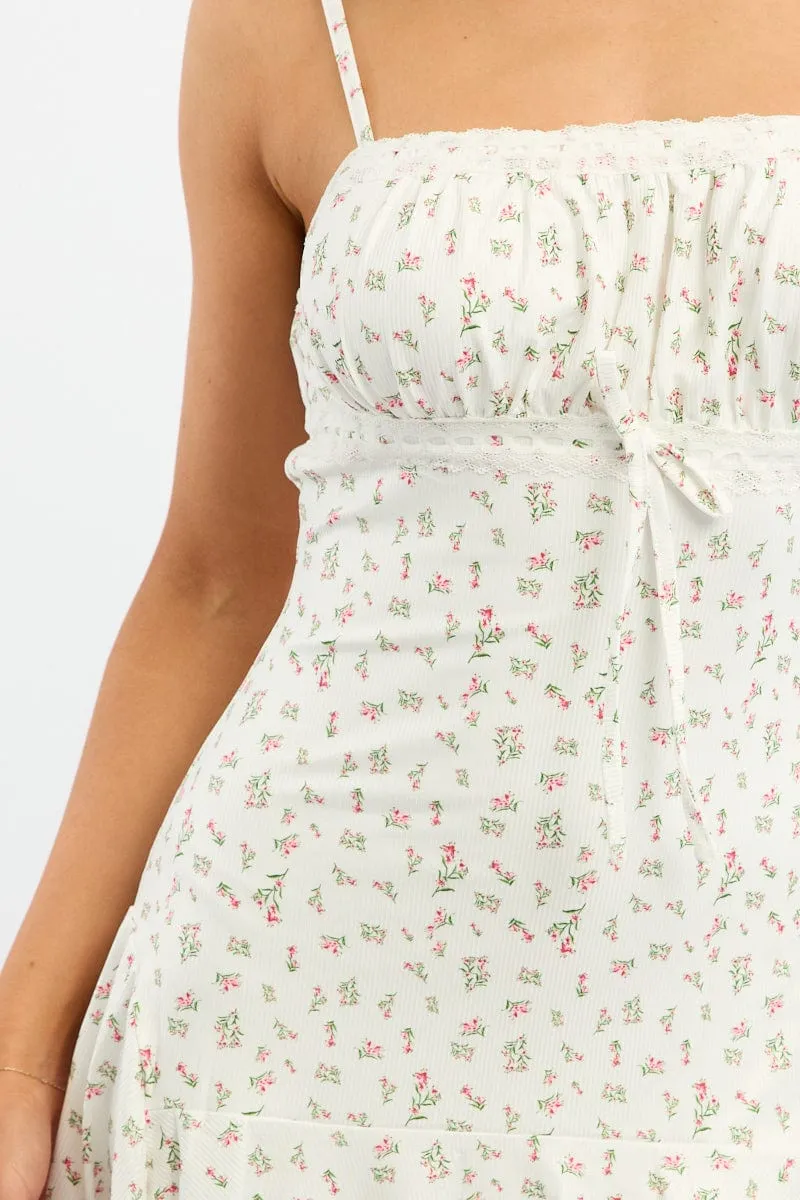Light and Breezy White Floral Asymmetric Mini Dress