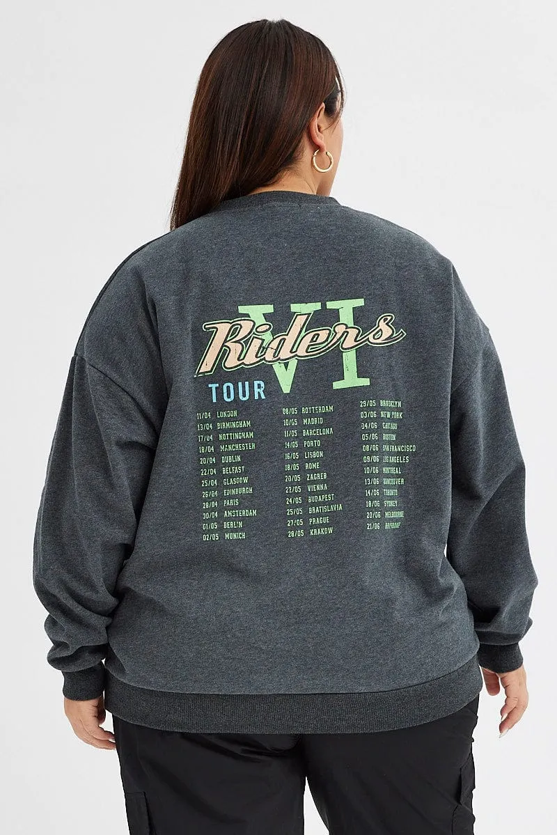 Stylish product designer prestige Grey Oversized Sweatshirt Racing Tour Printed Fleece