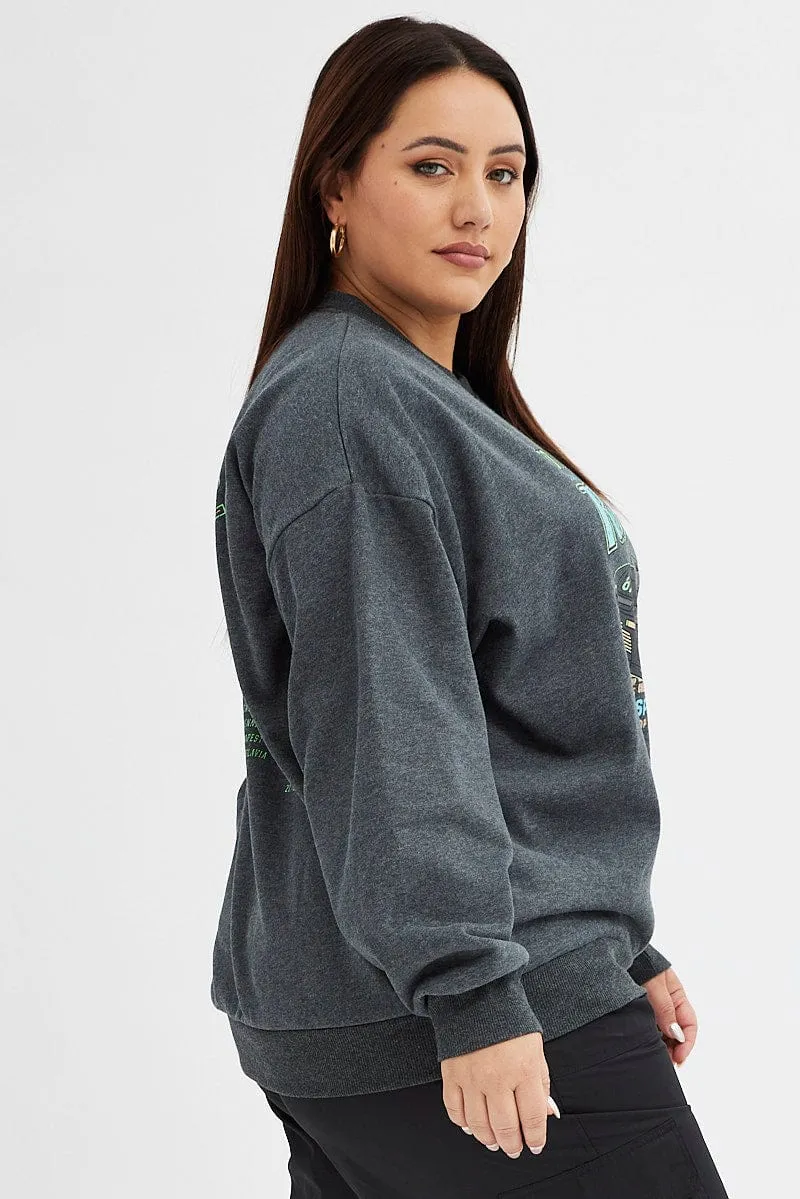 Grey Oversized Sweatshirt Racing Tour Printed Fleece product recommendation couple wear