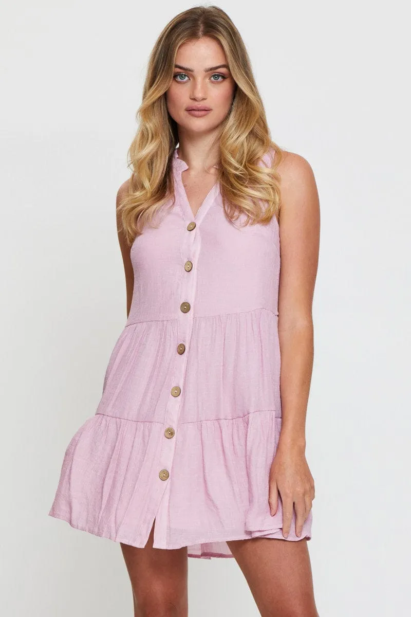 Wrinkle resistant fabric Flowy Design Pink A Line Dress Mini