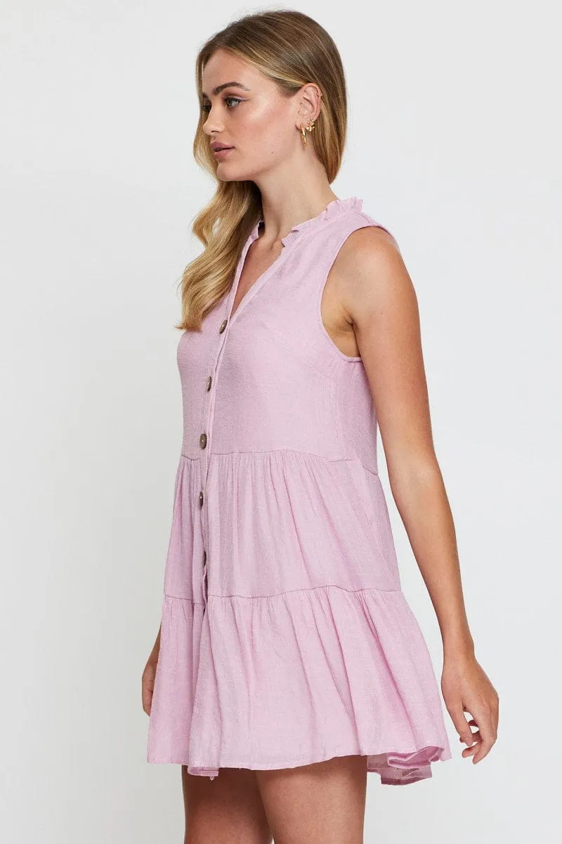 Pink A Line Dress Mini Rounded Neckline