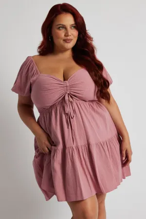 Pink Drawstring Front Mini Dress Light Touch Street Chic