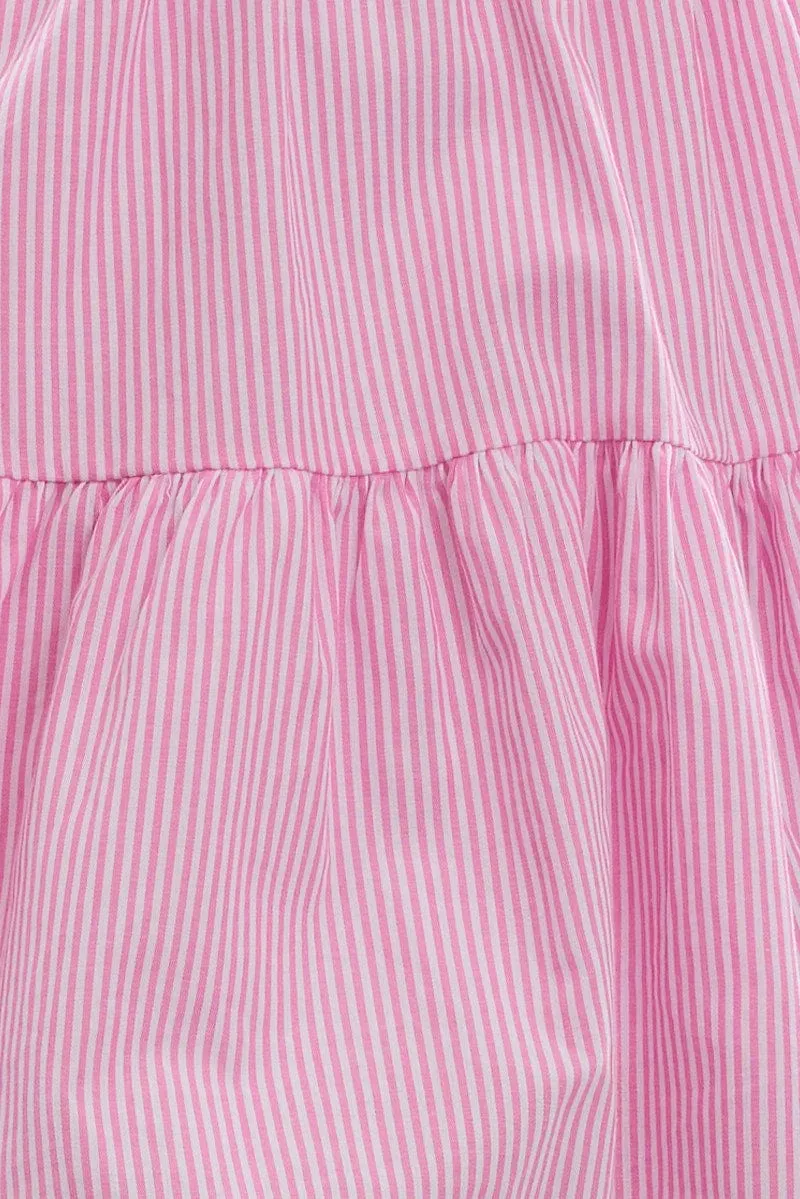 Pink Stripe Fit And Flare Dress Mini Gathered Bust All Season Fashion