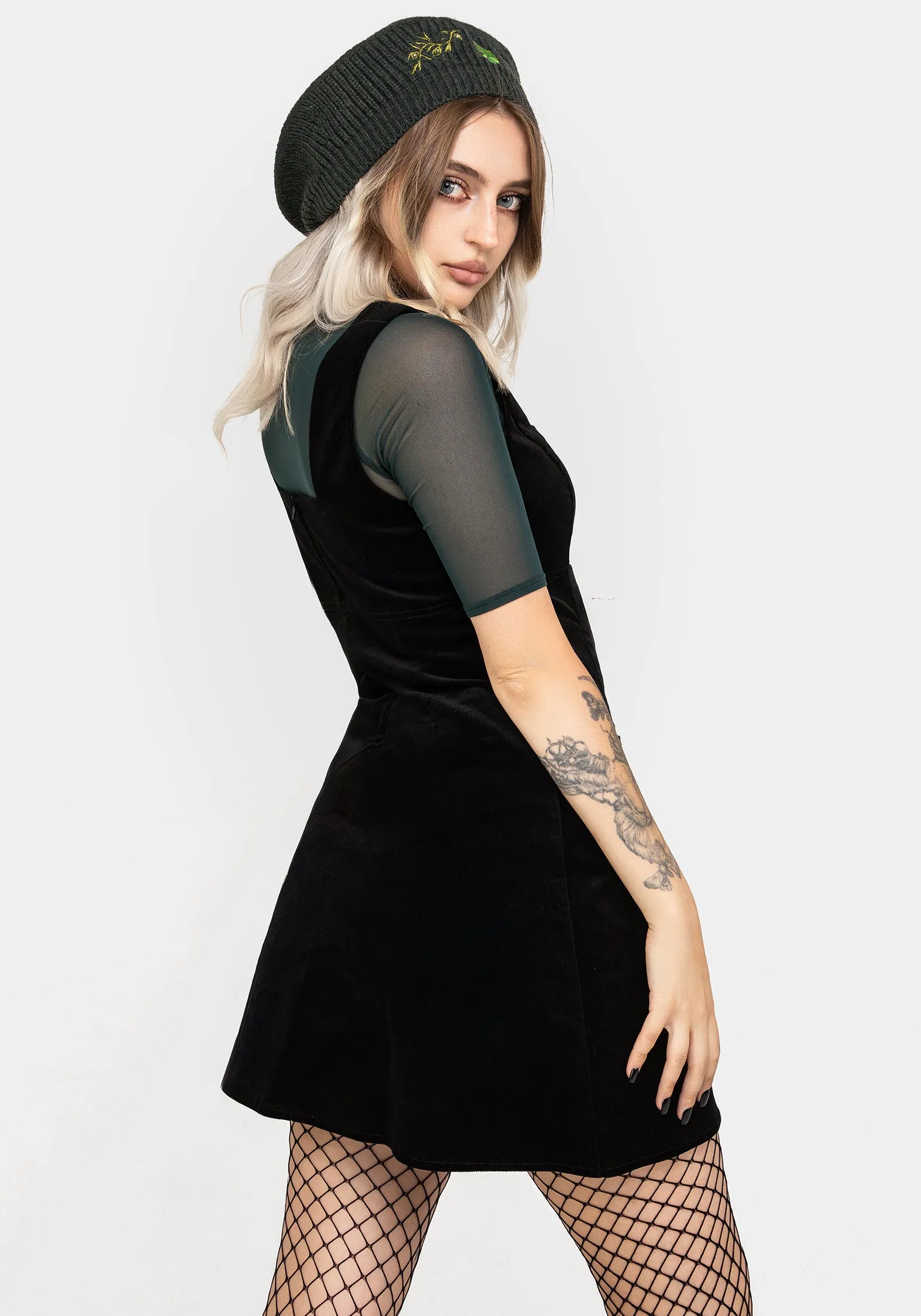 Swamplife Embroidered Cord Mini Pinafore Dress Y2K Feel Charming Prints