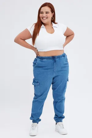 Neutral Daily Wear Anti Slip Belt Loops Denim Cargo Denim Jeans High Rise