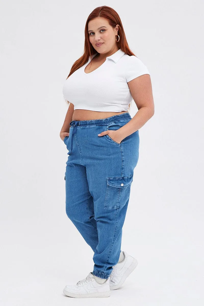 Denim Cargo Denim Jeans High Rise No Fuss Style