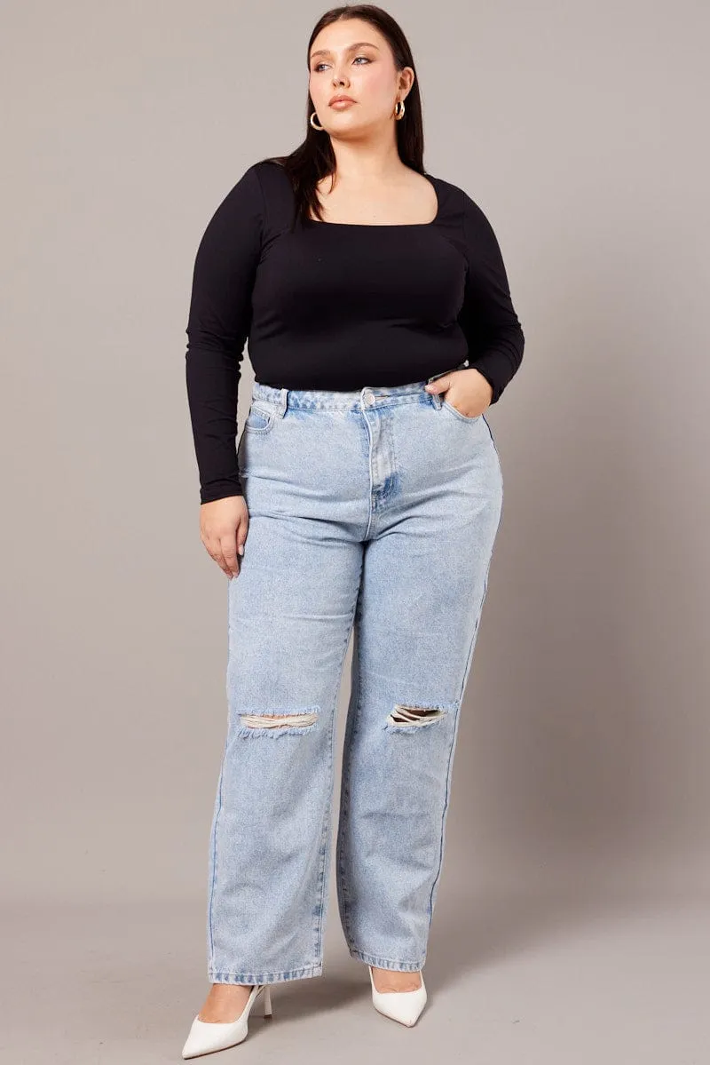 Non Restrictive Thigh Professional Wear Weekend Warrior Denim Mom Jeans High Rise Distressed