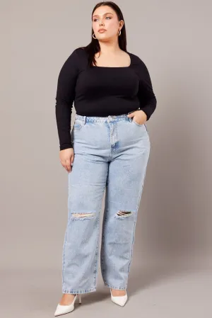 Non Restrictive Thigh Professional Wear Weekend Warrior Denim Mom Jeans High Rise Distressed