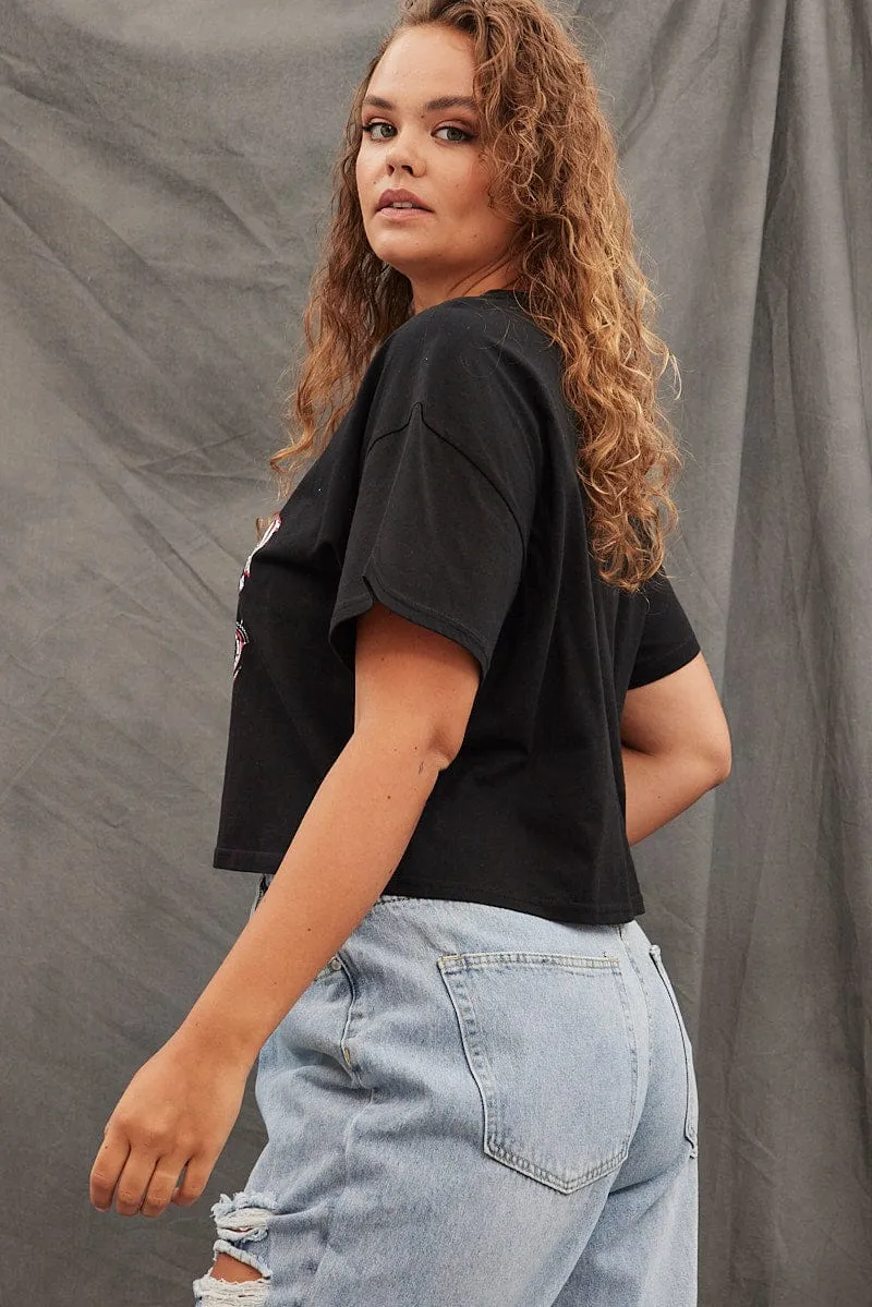 Black Graphic T-shirt American Vintage Crop Cotton EcoConscious Processing