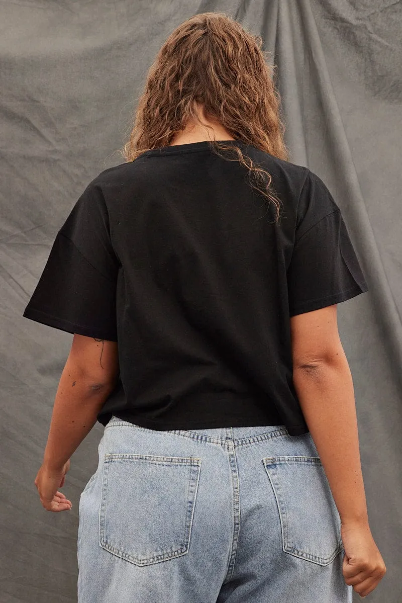 casual outing Black Graphic T-shirt American Vintage Crop Cotton