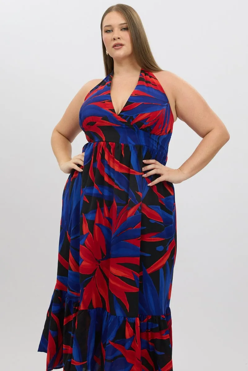 Black Floral Halter Dress Sleeveless Tiered Winter Snow