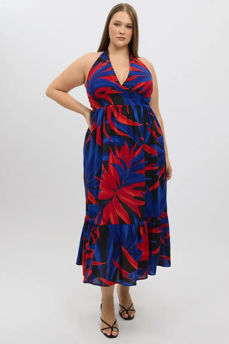 Black Floral Halter Dress Sleeveless Tiered Contemporary Wear Elegant Silhouette