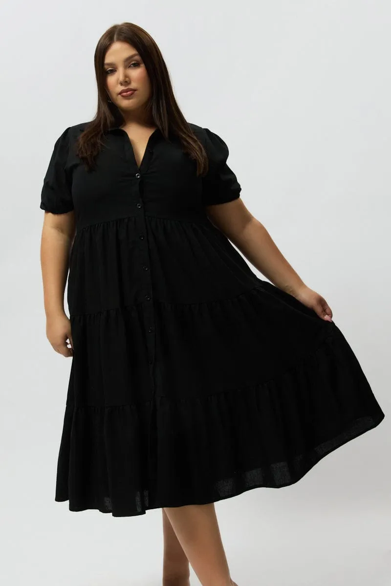 Black Midi Dress Short Sleeve Shirt Host Smile Classic Charm