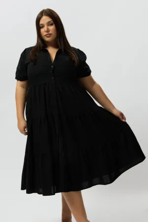 Black Midi Dress Short Sleeve Shirt Host Smile Classic Charm
