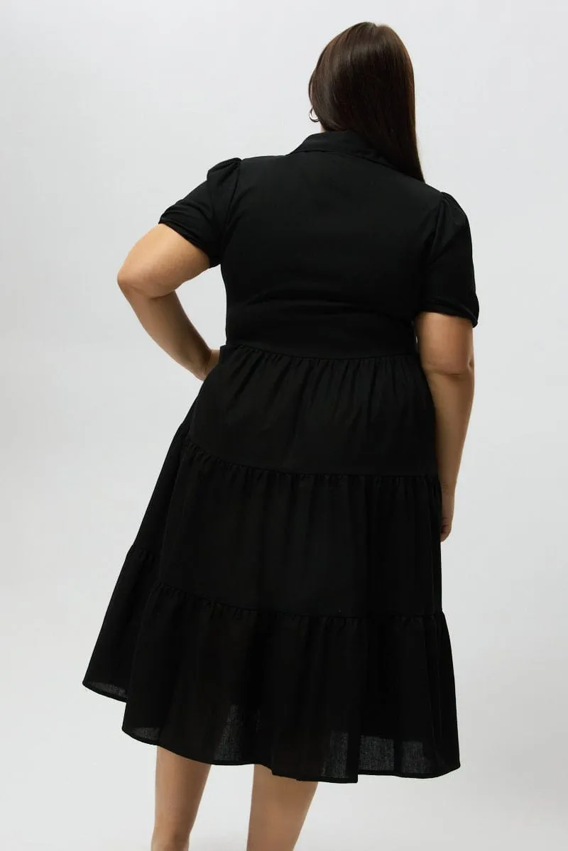 Black Midi Dress Short Sleeve Shirt Classy Appearance Timeless Look