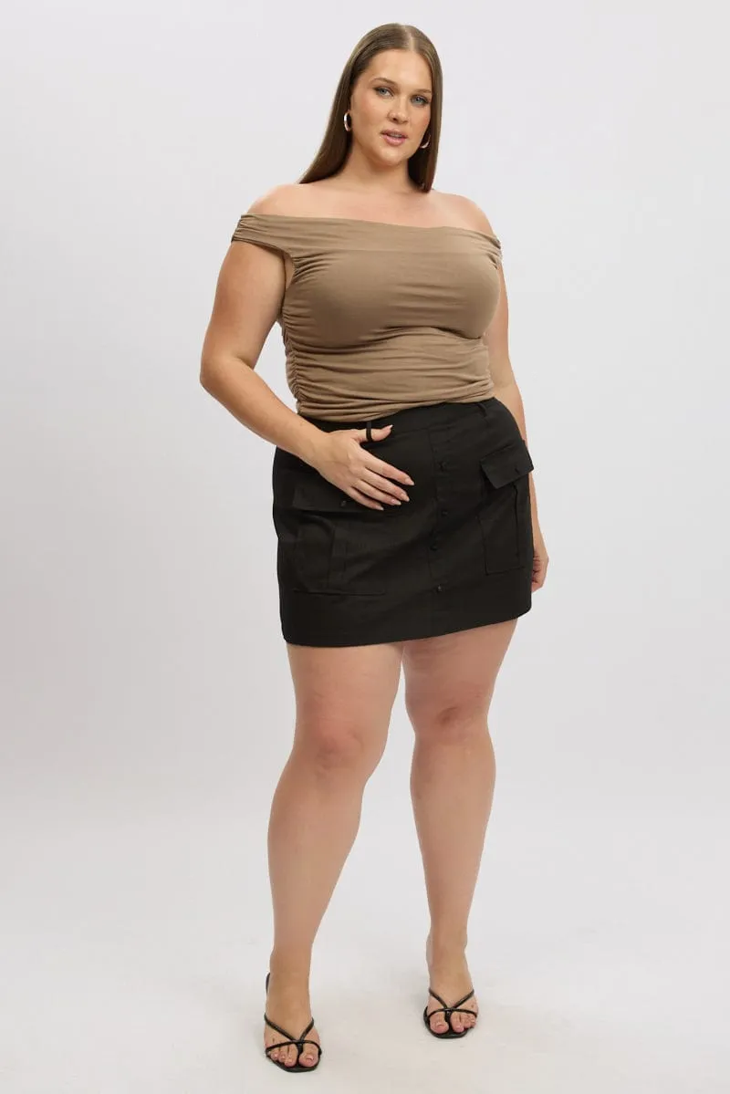 Practical Leggings Brown Tank Top Cowl Neck Side Ruched
