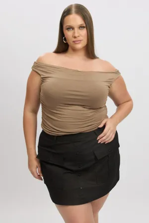 Adaptable Outfit Smile Glow Brown Tank Top Cowl Neck Side Ruched