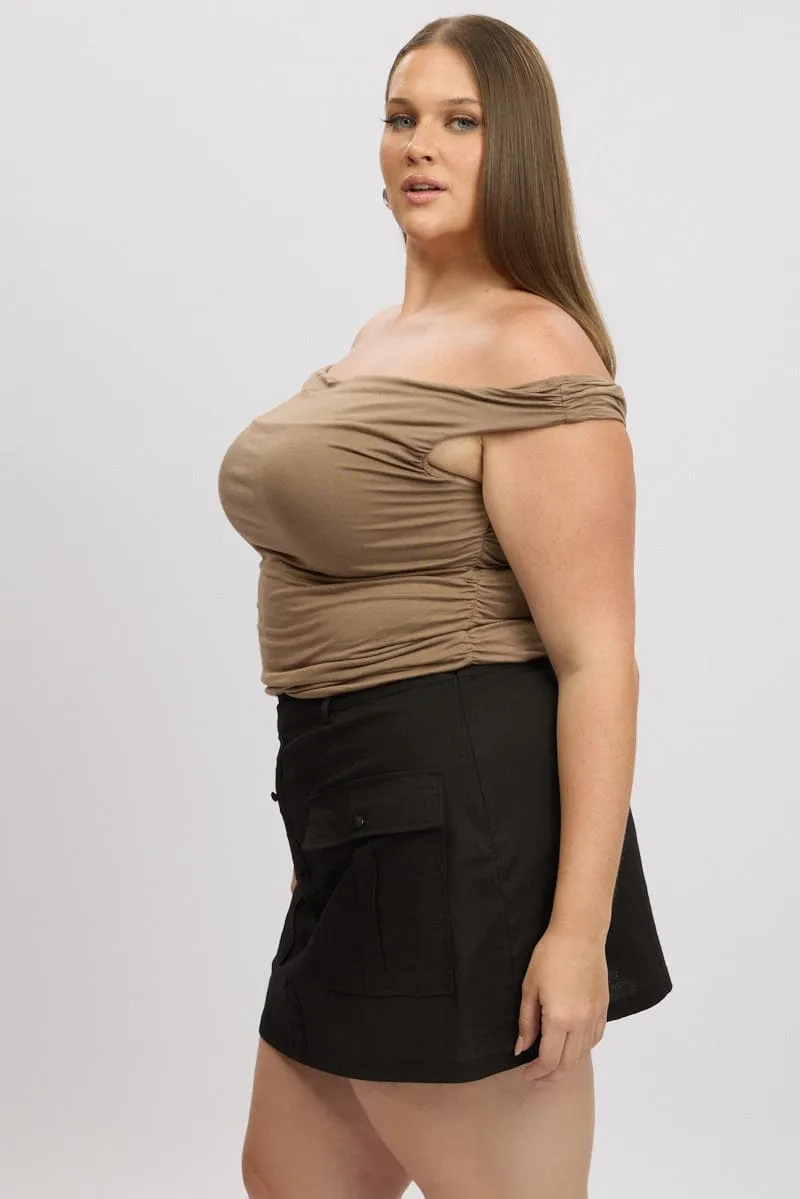Brown Tank Top Cowl Neck Side Ruched Kid Play