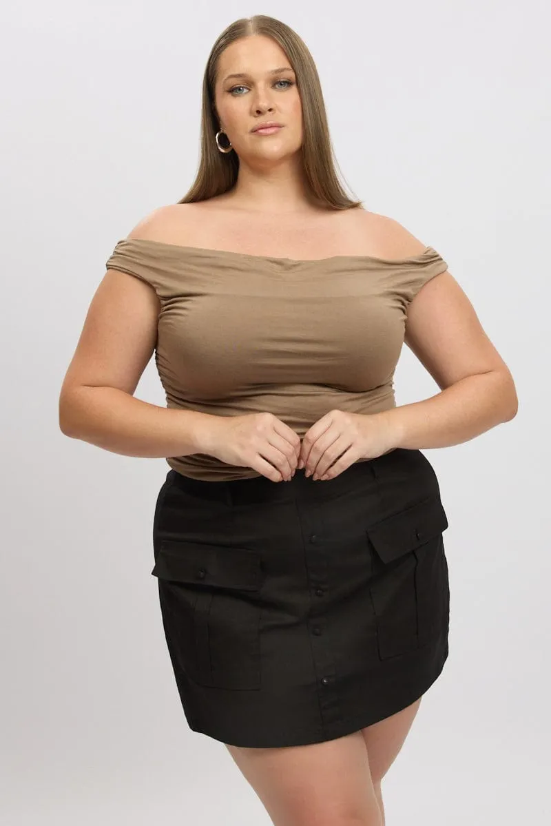 Brown Tank Top Cowl Neck Side Ruched Professional Style Clean Cut