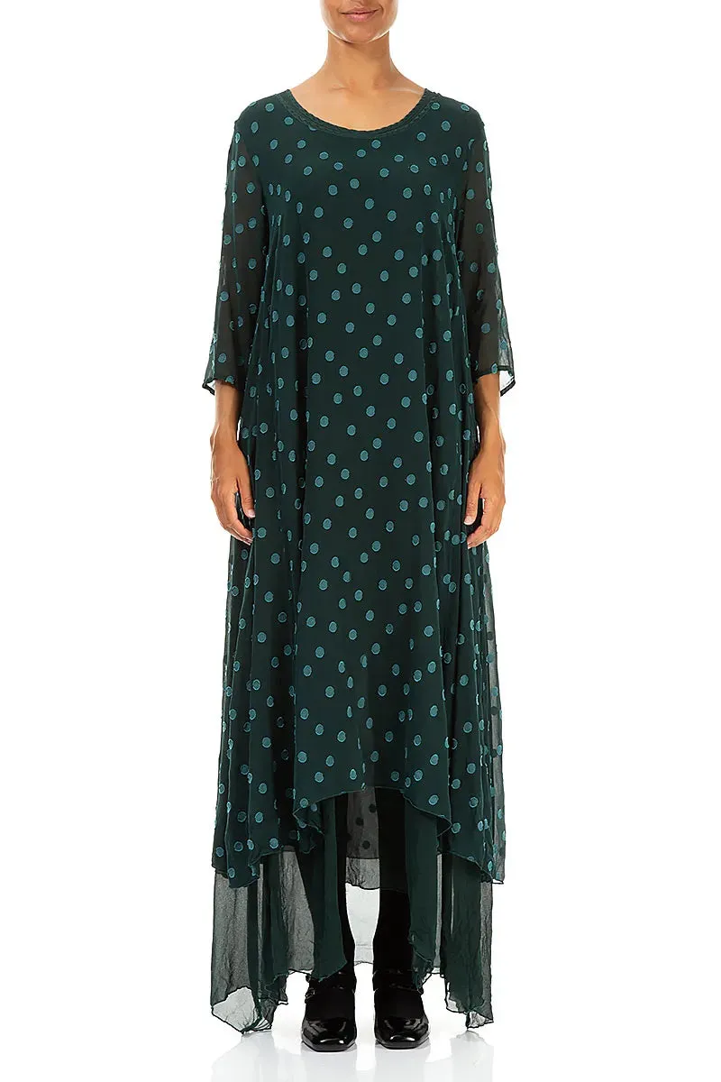 Layered Dotty Peacock Silk Dress QuickReleaseClosures AdjustableWaist