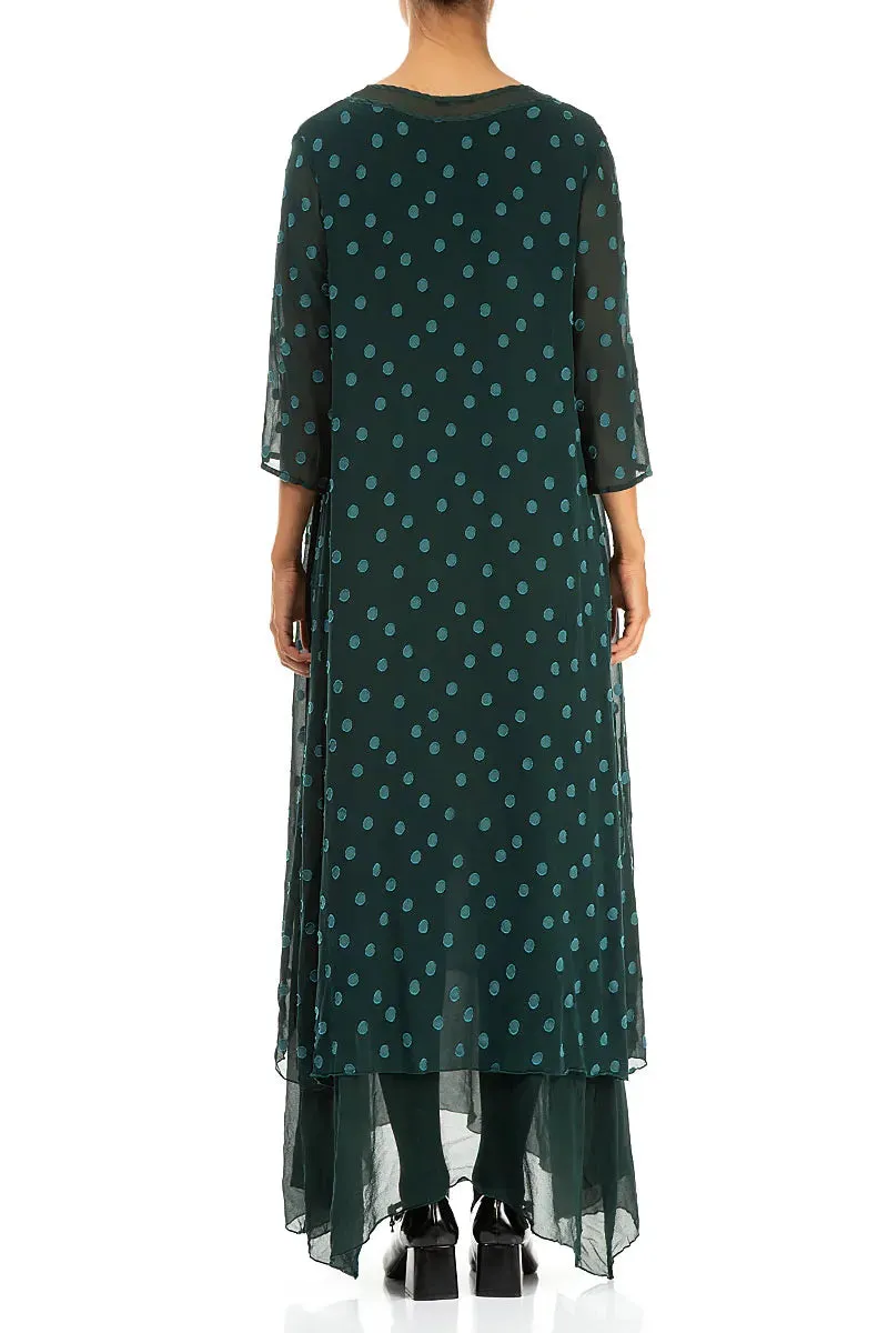 Work Mix Layered Dotty Peacock Silk Dress