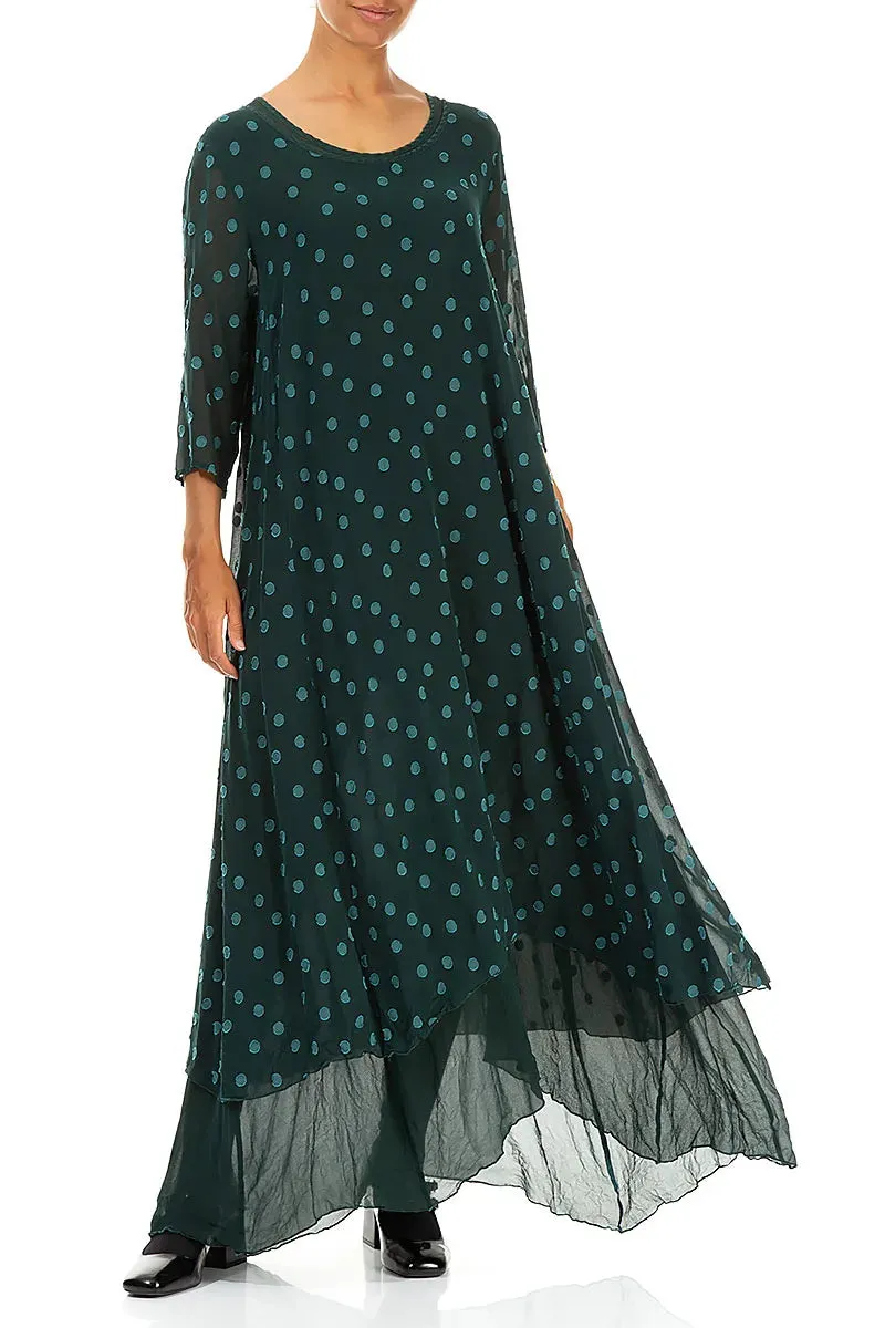 Layered Dotty Peacock Silk Dress WrinkleFree Material Fashionable Vest