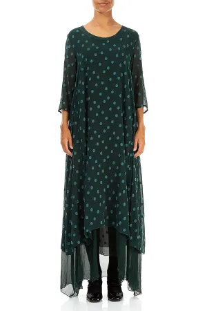 Layered Dotty Peacock Silk Dress QuickReleaseClosures AdjustableWaist