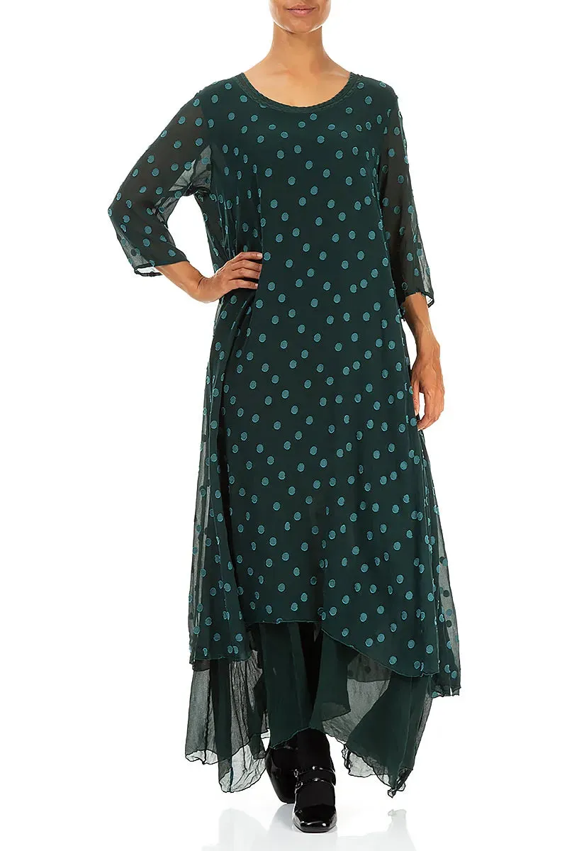 Layered Dotty Peacock Silk Dress SustainableProduction Relaxing Wear