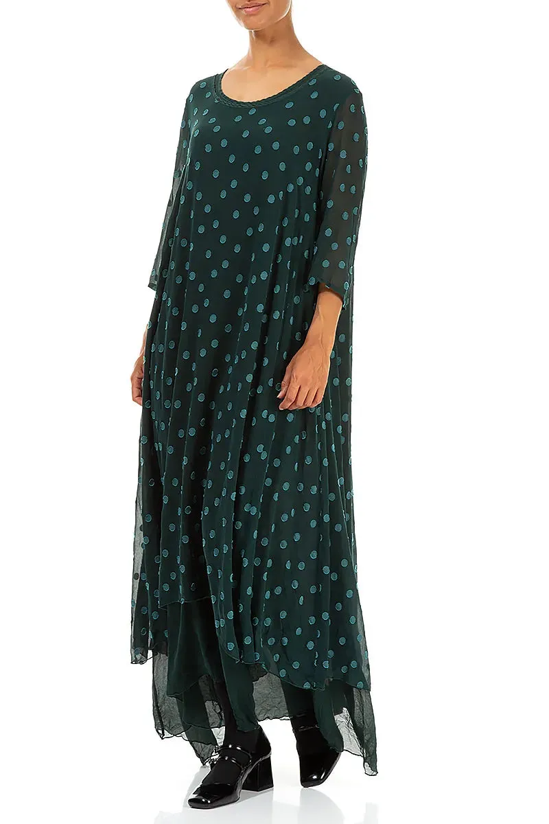 Layered Dotty Peacock Silk Dress Coastal Chic