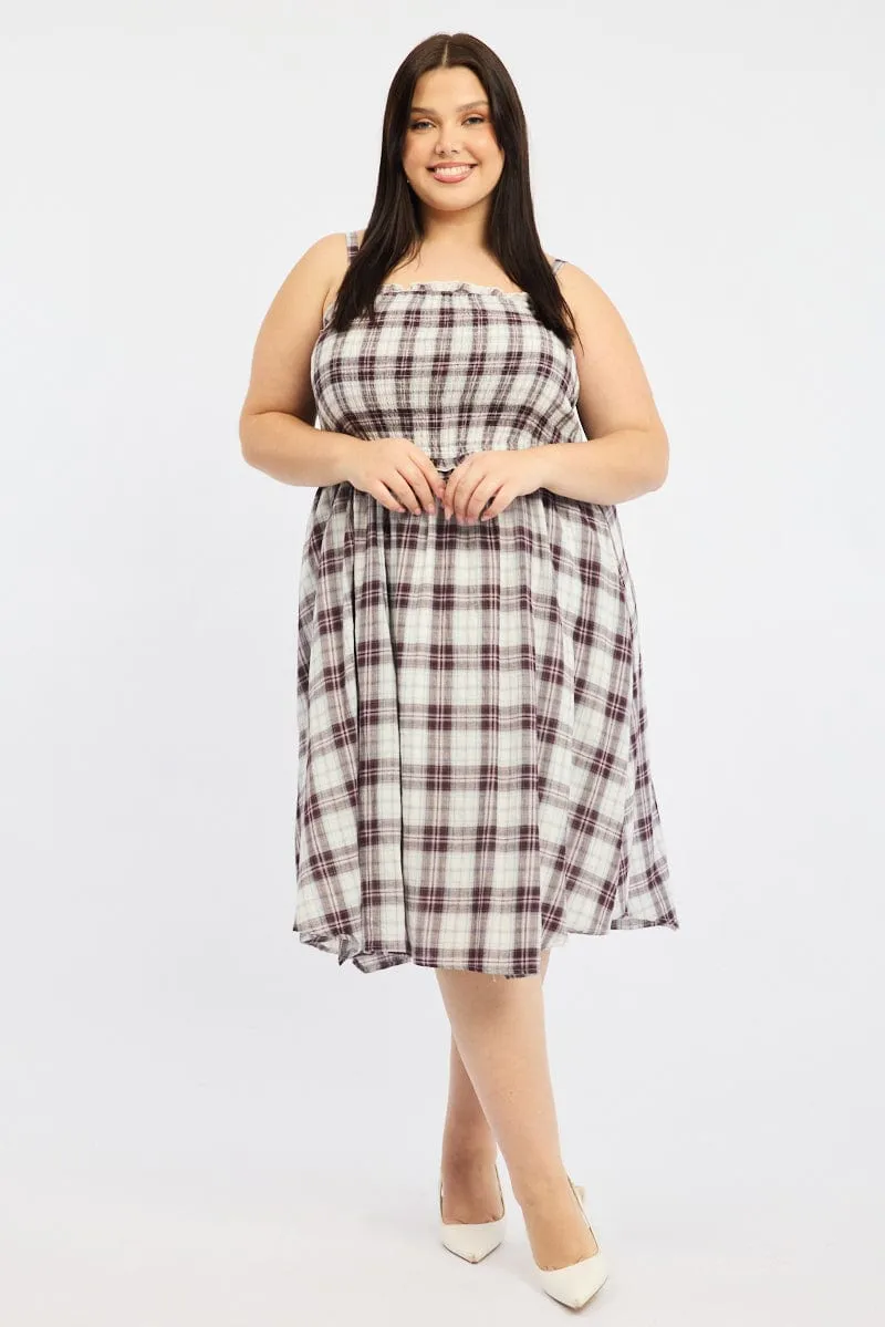 Red Check Midi Dress Sleeveless Shirred british retro Contemporary Fashion