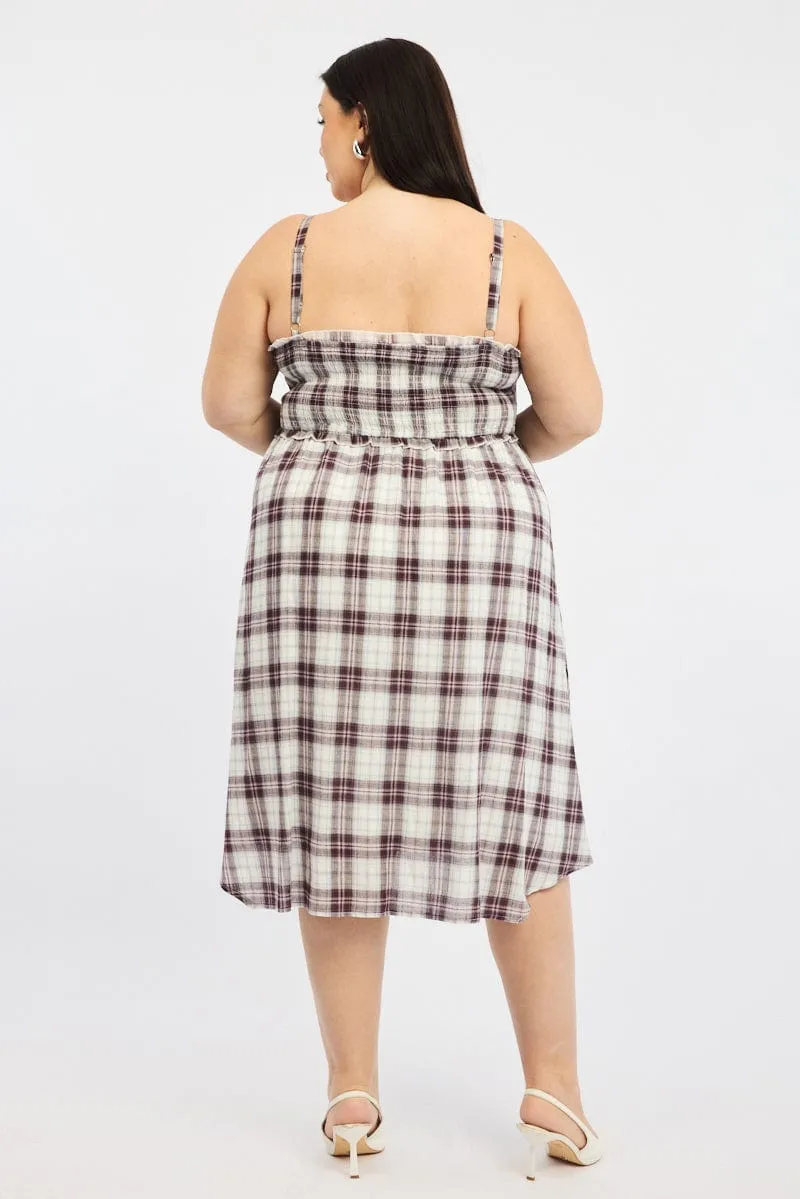 Japanese Neat Relaxed fit knee-length piece Red Check Midi Dress Sleeveless Shirred