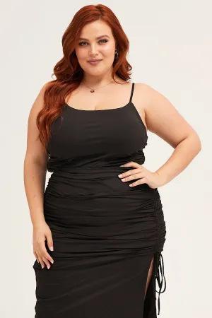 Frost Light Black Jersey Sleeveless Ruched Bodycon Midi Dress