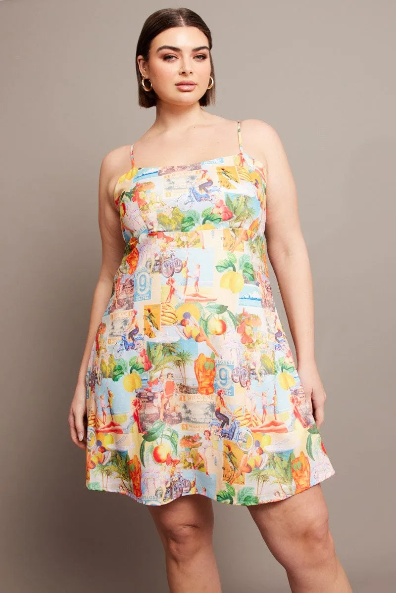 Multi Abstract Slip Postcard Mini Dress Playful chic outfit Urban Beat